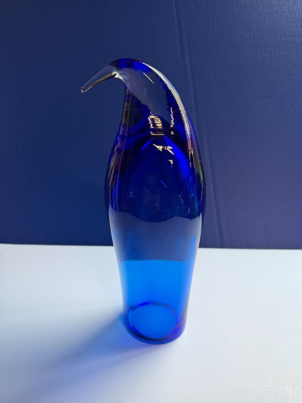 RARE Blenko Sapphire Blue Art Glass Penguin 10.5” Tall 3.4lb